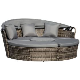 Woven Rattan 4-Piece Canopied Daybed Sun Lounger Sofa Setting Plush Pillows Mocha Brown