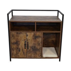 Rustic Brown Wooden Cat Litter Box Enclosure, Spacious Hidden Cat Litter Box with Scratching Mat Furniture for Bedroom, Bathroom