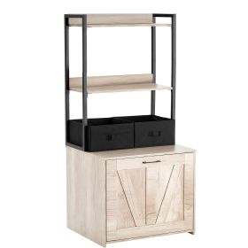 Cat Litter Box Enclosure, Hidden Litter Box Furniture with 2 Storage Shelves & 2 Baskets, Wooden Cat Washroom Indoor