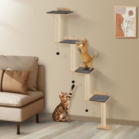 4 Tiers Cat Tree, Cat Wall Furniture Set with 4 Jumping Boards, Wall-Mounted Cat Floating Shelf up to 40 lbs, 12 mm Pine Wood Cat Perch for Sleep