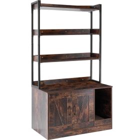 Cat Litter Box Enclosure, Hidden Litter Box Furniture with 3 Storage Shelves, Wooden Cat Washroom Indoor