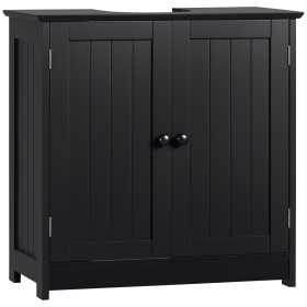 Under Sink Bathroom Cabinet with 2 Doors and Shelf, Pedestal Sink Bathroom Vanity Furniture, Black