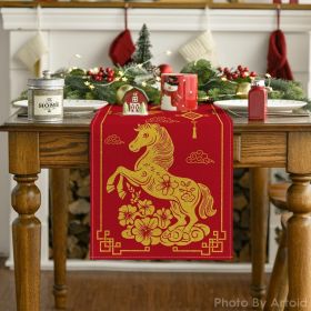Chinese Zodiac Horse 2026 Happy Lunar New Year Table Runner, Spring Festival Winter Kitchen Dining Table Decoration for Home Party (size: 13*90)