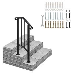 Outdoor Stair Handrail for 1 to 4 Steps Black Carbon Steel Transitional Hand Rail Kit with Installation Hardware Safety Railing for Porch Deck Pa (size: 1-step)