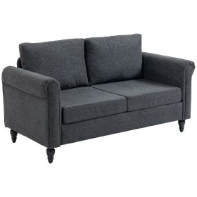 Vintage Loveseat, Upholstered Love Seat Furniture, Chenille-feel Fabric 2 Seater Sofa Couch with Rolled Arms (Color: Dark Grey)